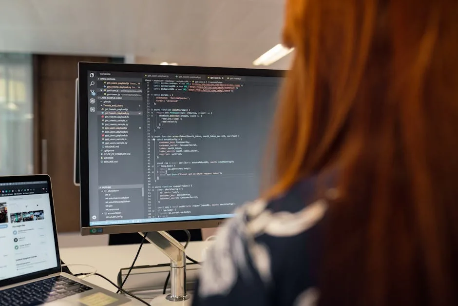 Développeuse web travaillant sur du code à l'écran