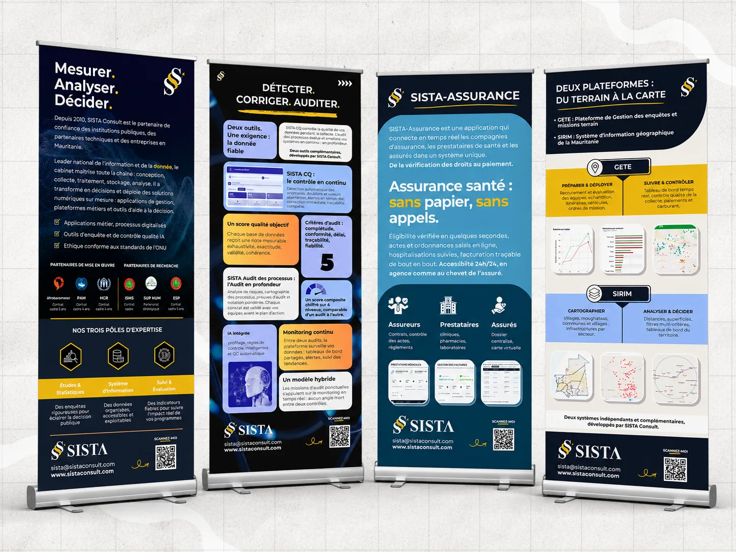 Les quatre roll-ups SISTA Consult conçus par WEBRIM pour le Datathon HACKADATA