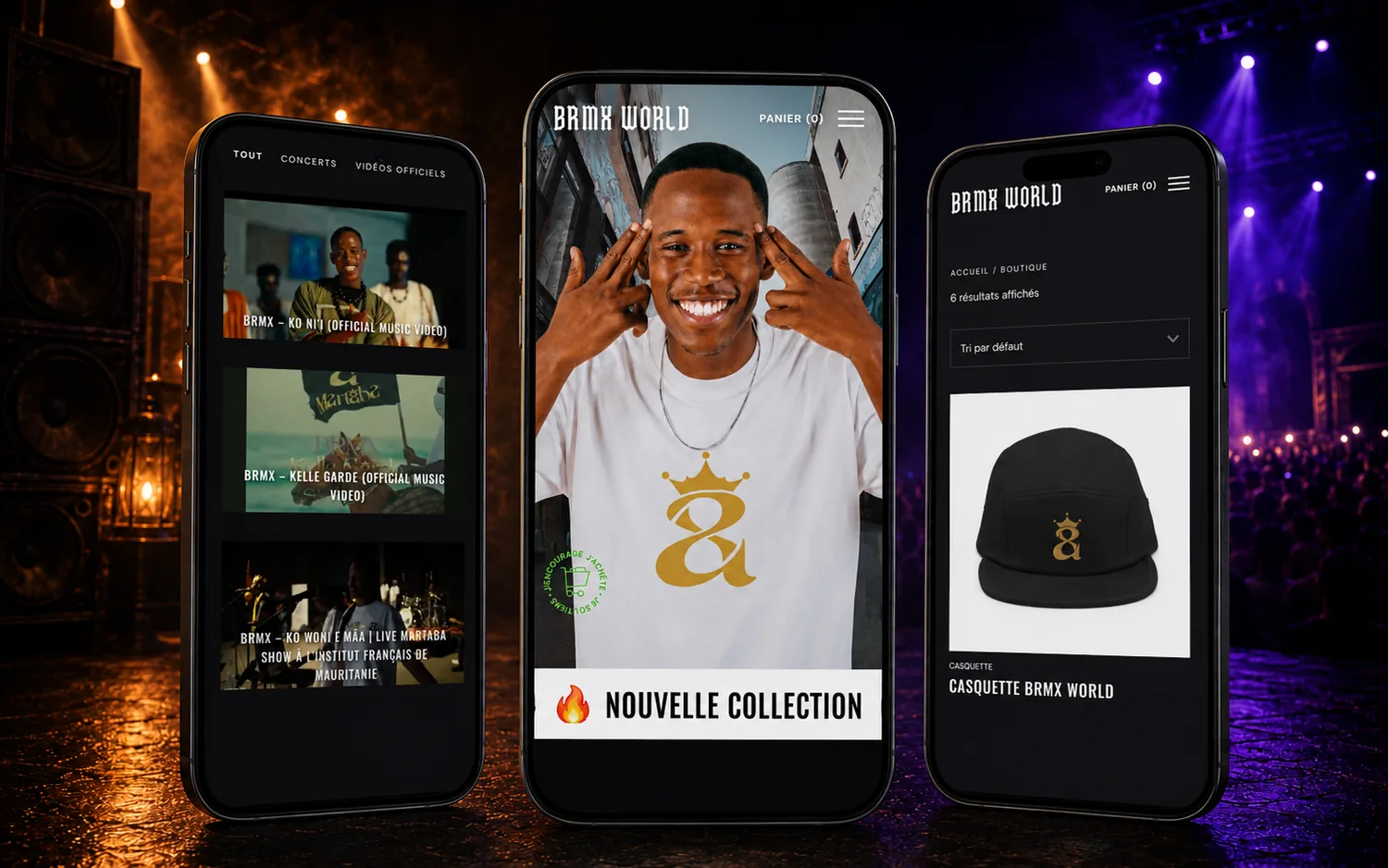 Site brmx.world sur mobile : clips, nouvelle collection et boutique BRMX World